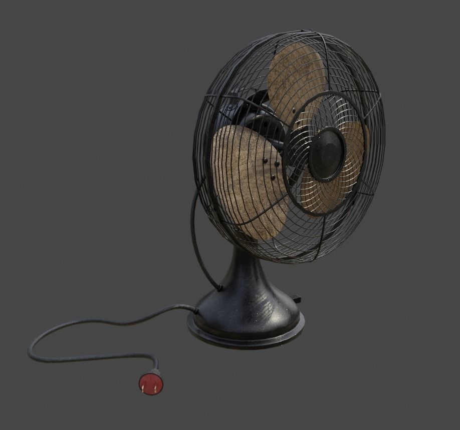 Old table electric fan in vintage style 3D model_6