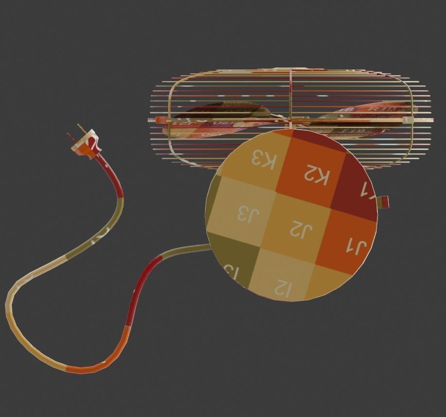 Old table electric fan in vintage style 3D model_11