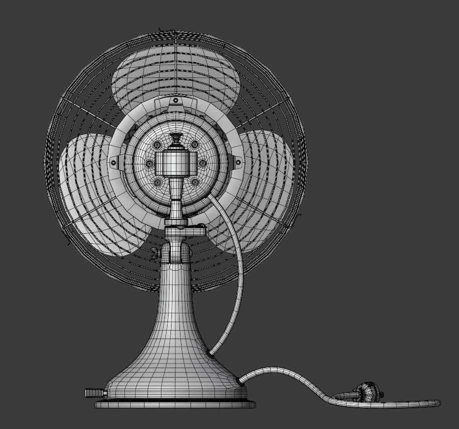 Old table electric fan in vintage style 3D model_15