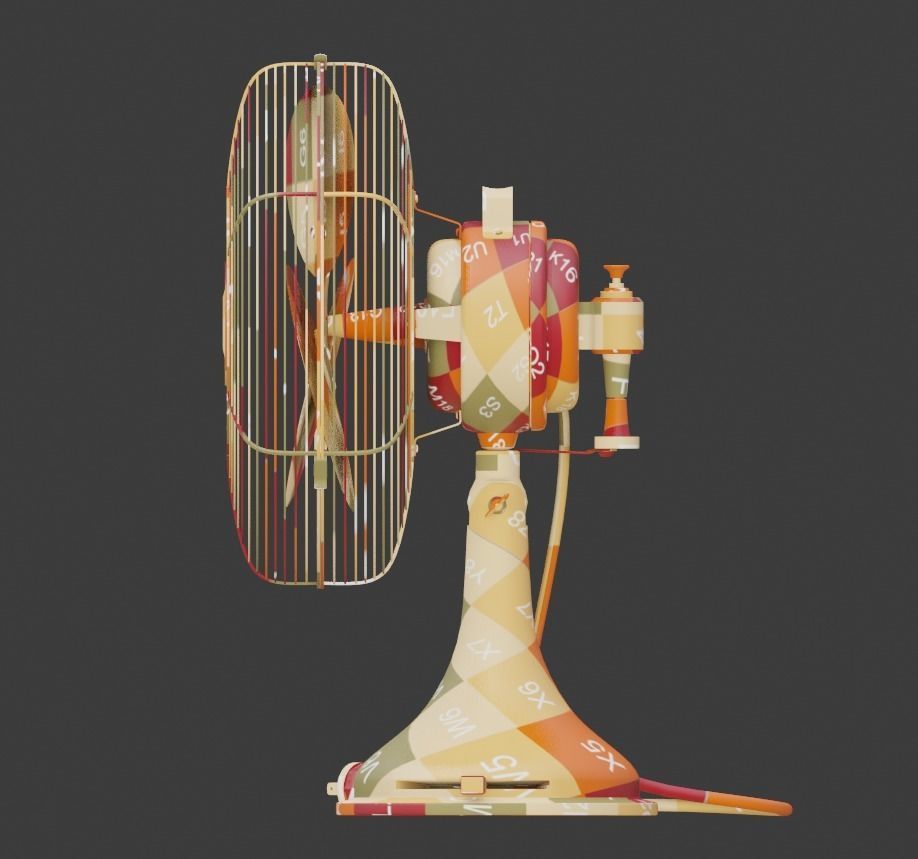 Old table electric fan in vintage style 3D model_8