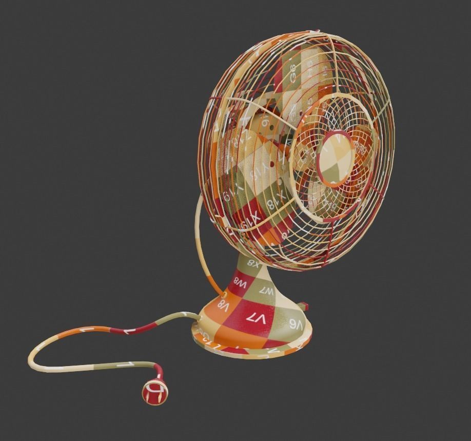 Old table electric fan in vintage style 3D model_12