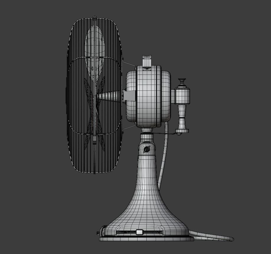 Old table electric fan in vintage style 3D model_14