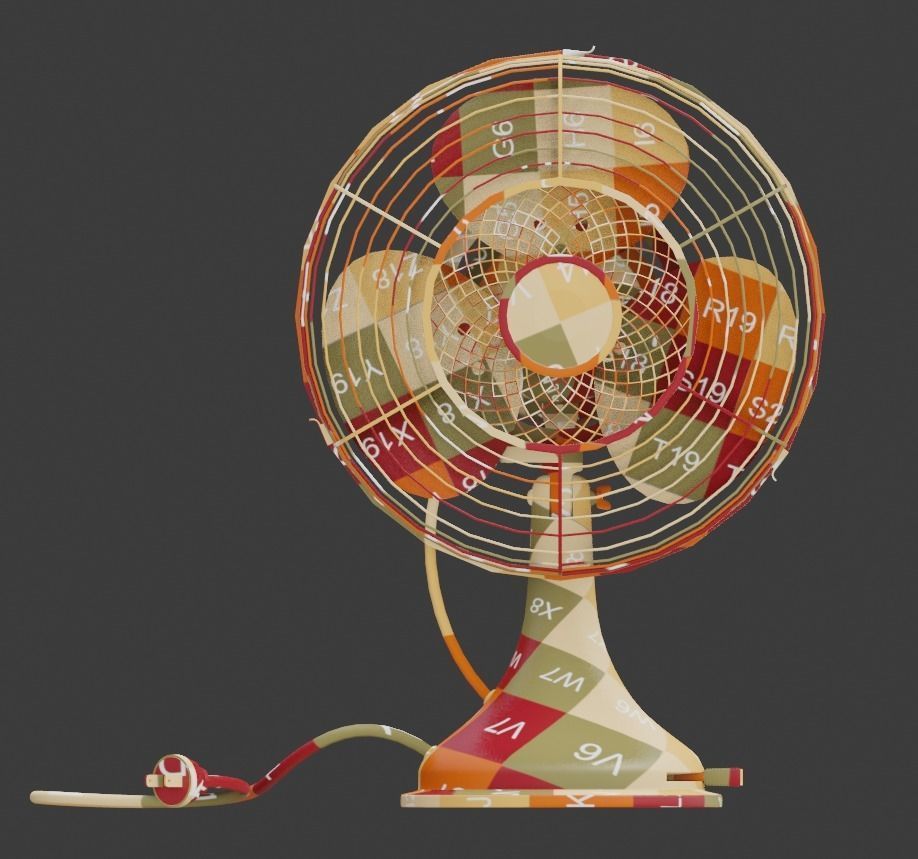 Old table electric fan in vintage style 3D model_7