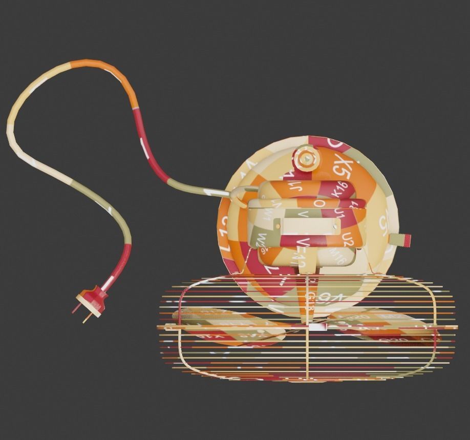 Old table electric fan in vintage style 3D model_10