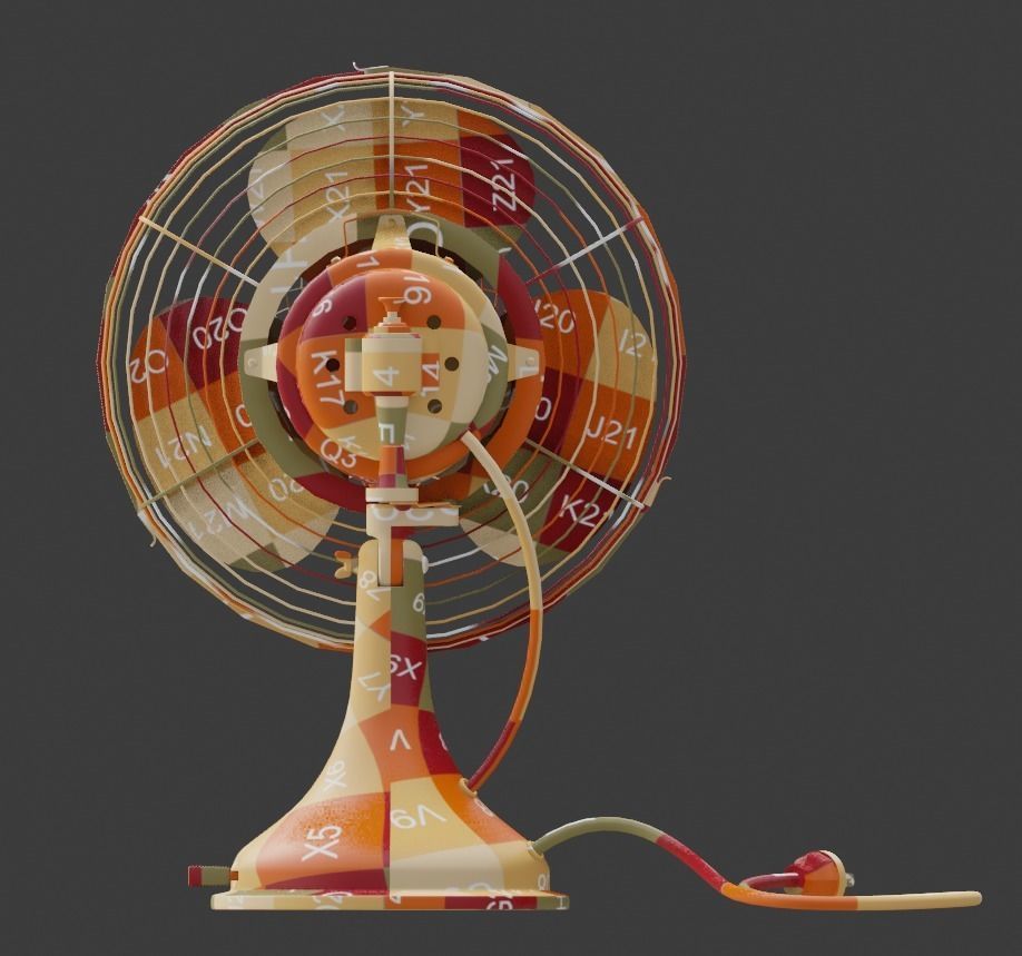 Old table electric fan in vintage style 3D model_9