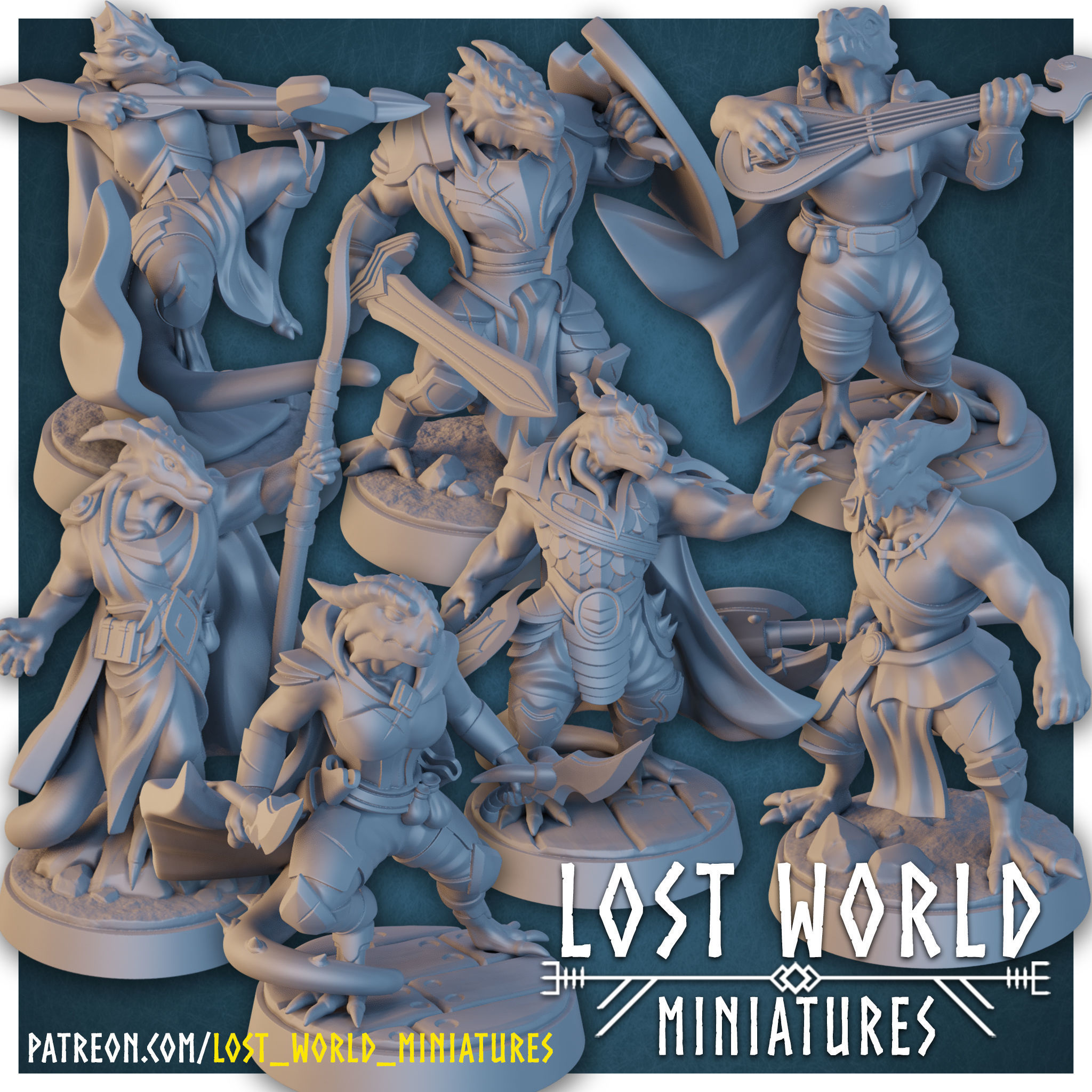 Dragonborn Archer Miniature Supported- 3D Printable - 3D print model_3