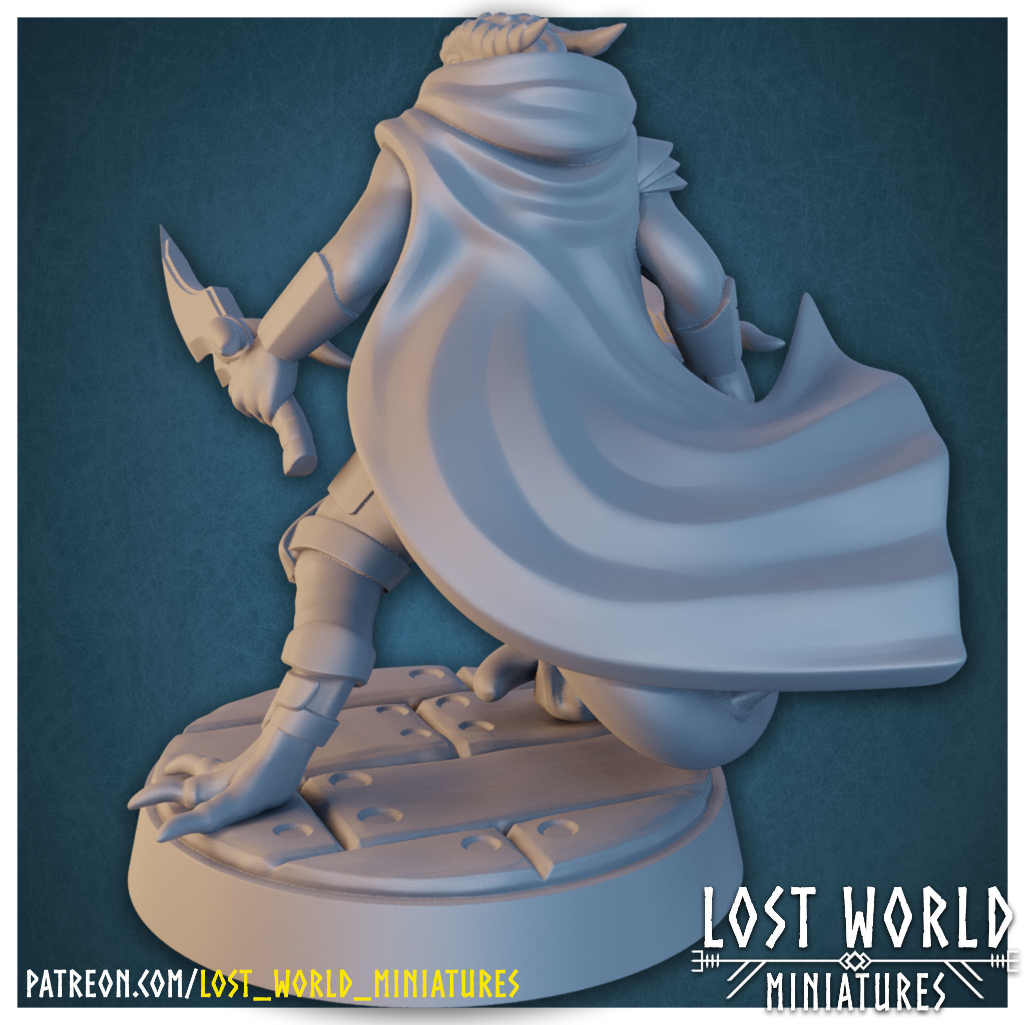 Dragonborn Rogue Miniature Supported- 3D Printable - 3D print model_2