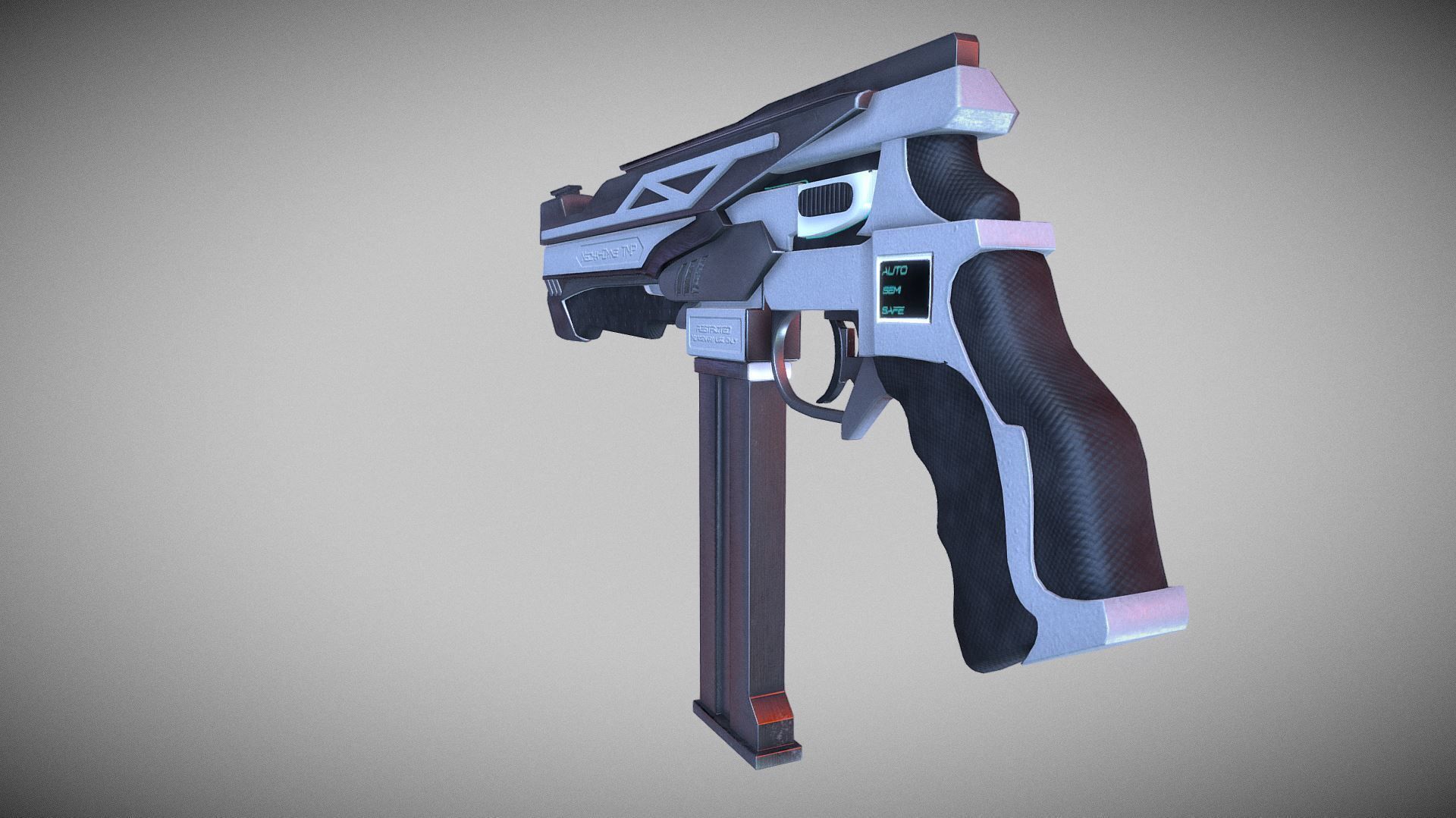 Cyberpunk Tactical Machine Pistol Low-poly 3D model_13