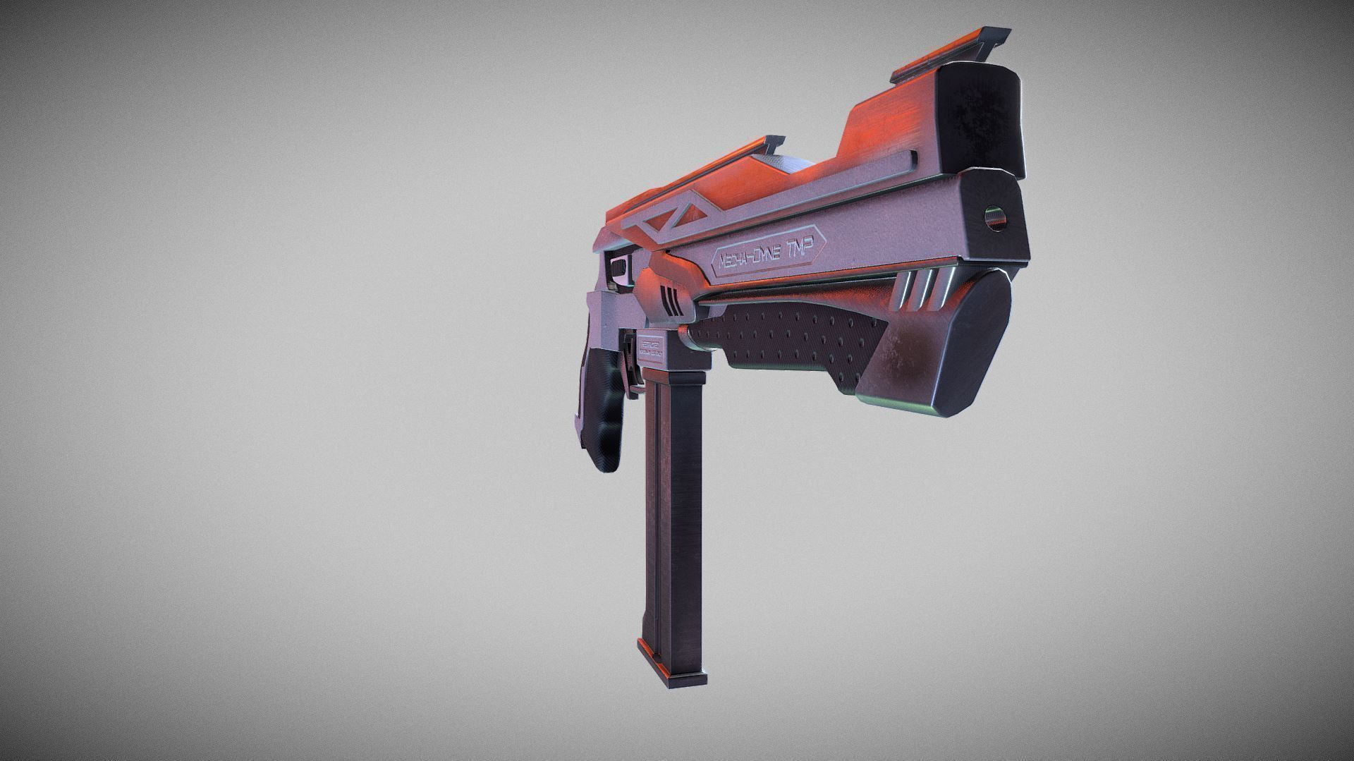Cyberpunk Tactical Machine Pistol Low-poly 3D model_5