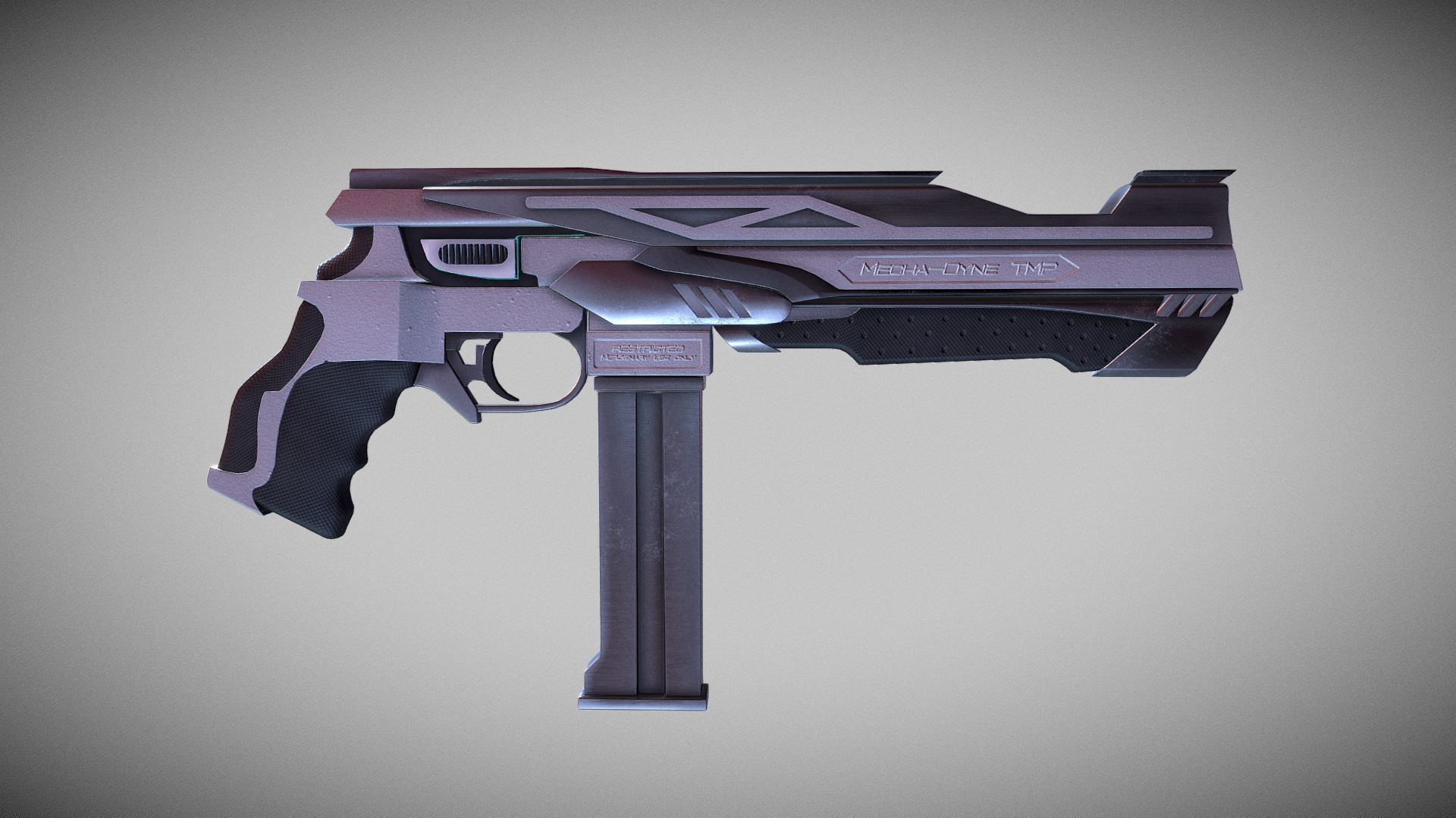 Cyberpunk Tactical Machine Pistol Low-poly 3D model_8
