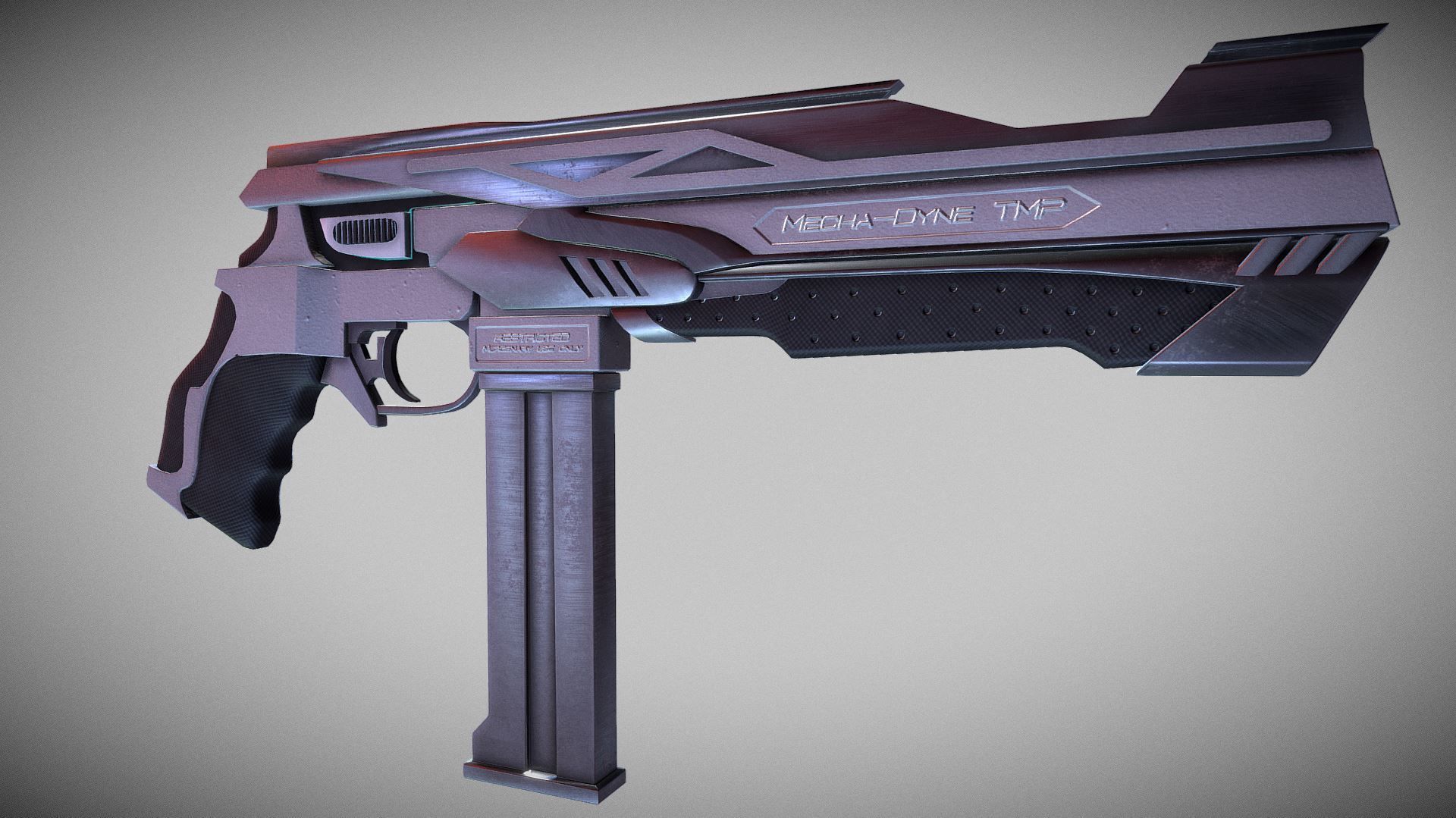 Cyberpunk Tactical Machine Pistol Low-poly 3D model_7