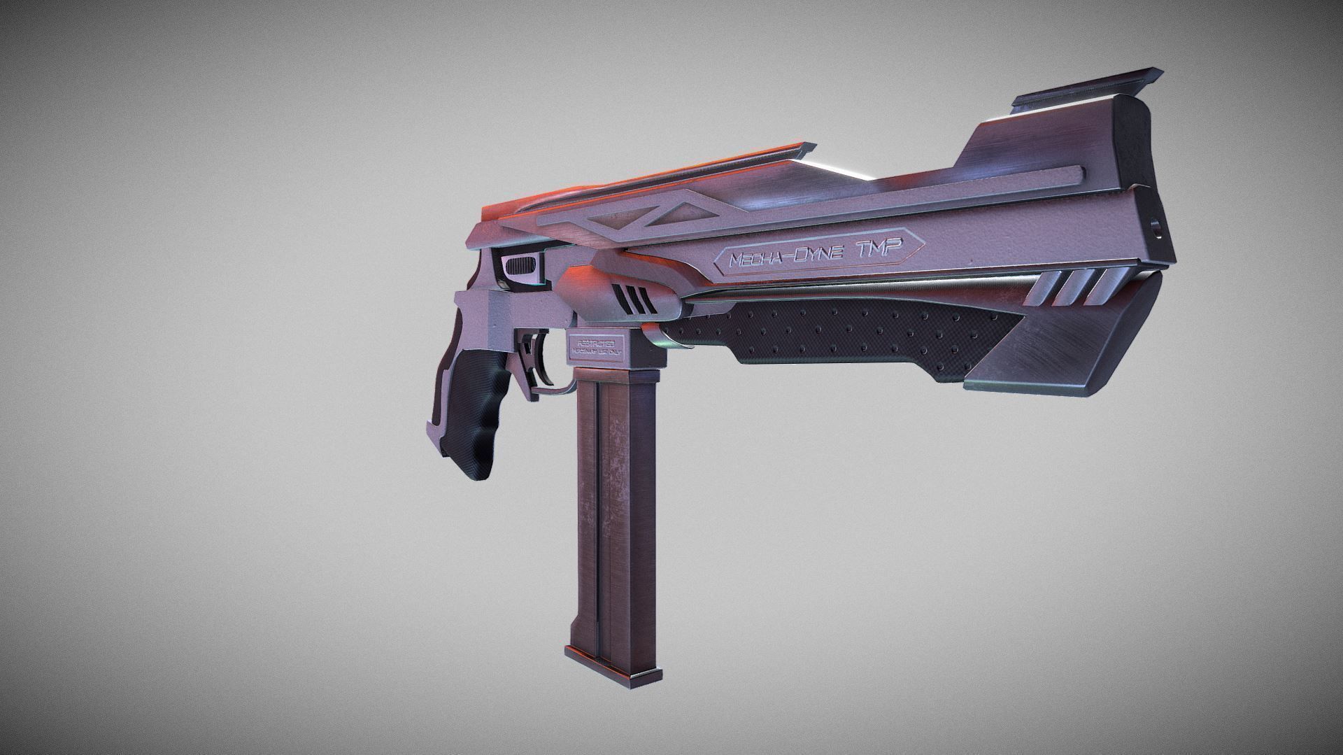 Cyberpunk Tactical Machine Pistol Low-poly 3D model_6