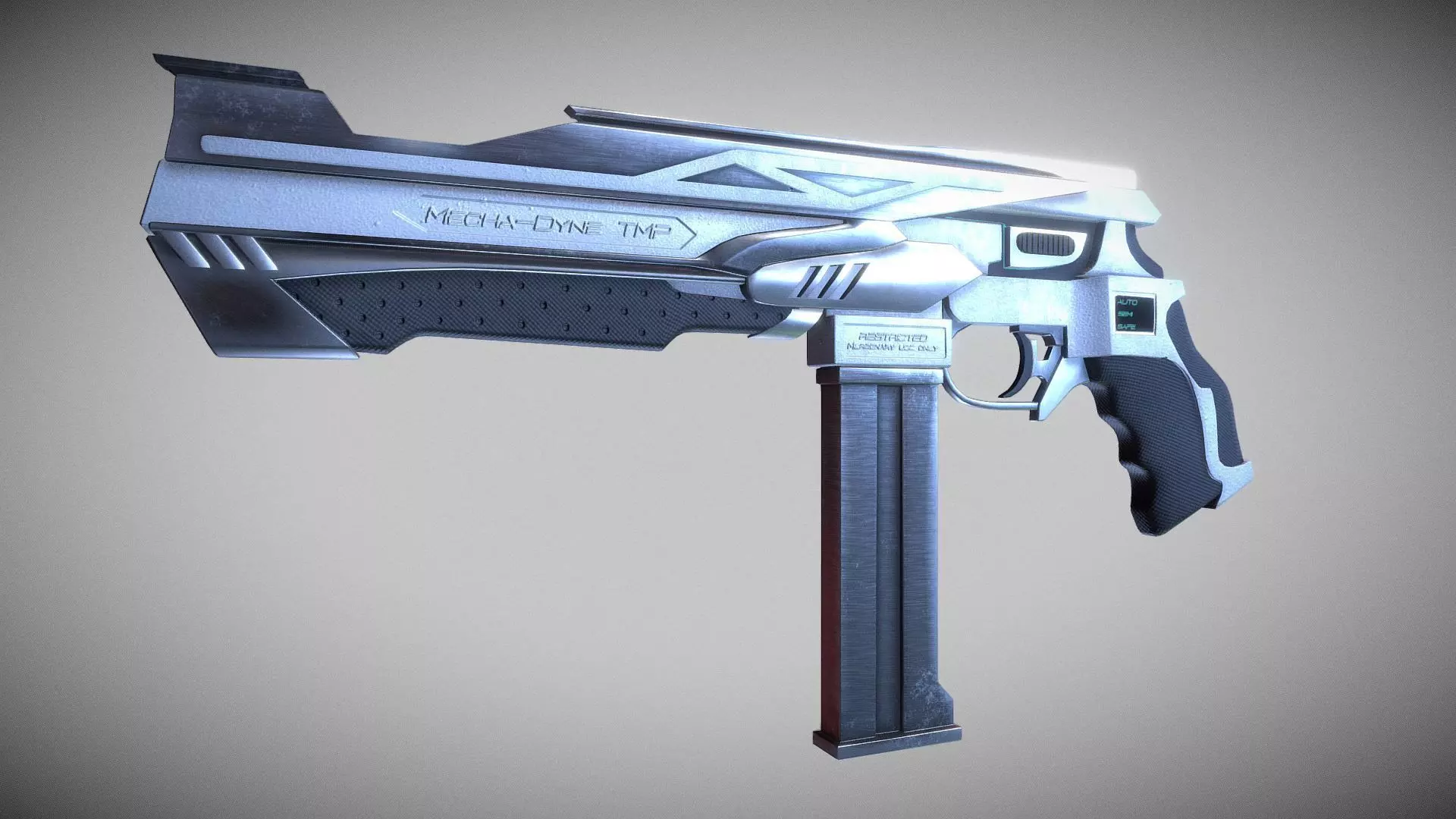 Cyberpunk Tactical Machine Pistol Low-poly 3D model_0