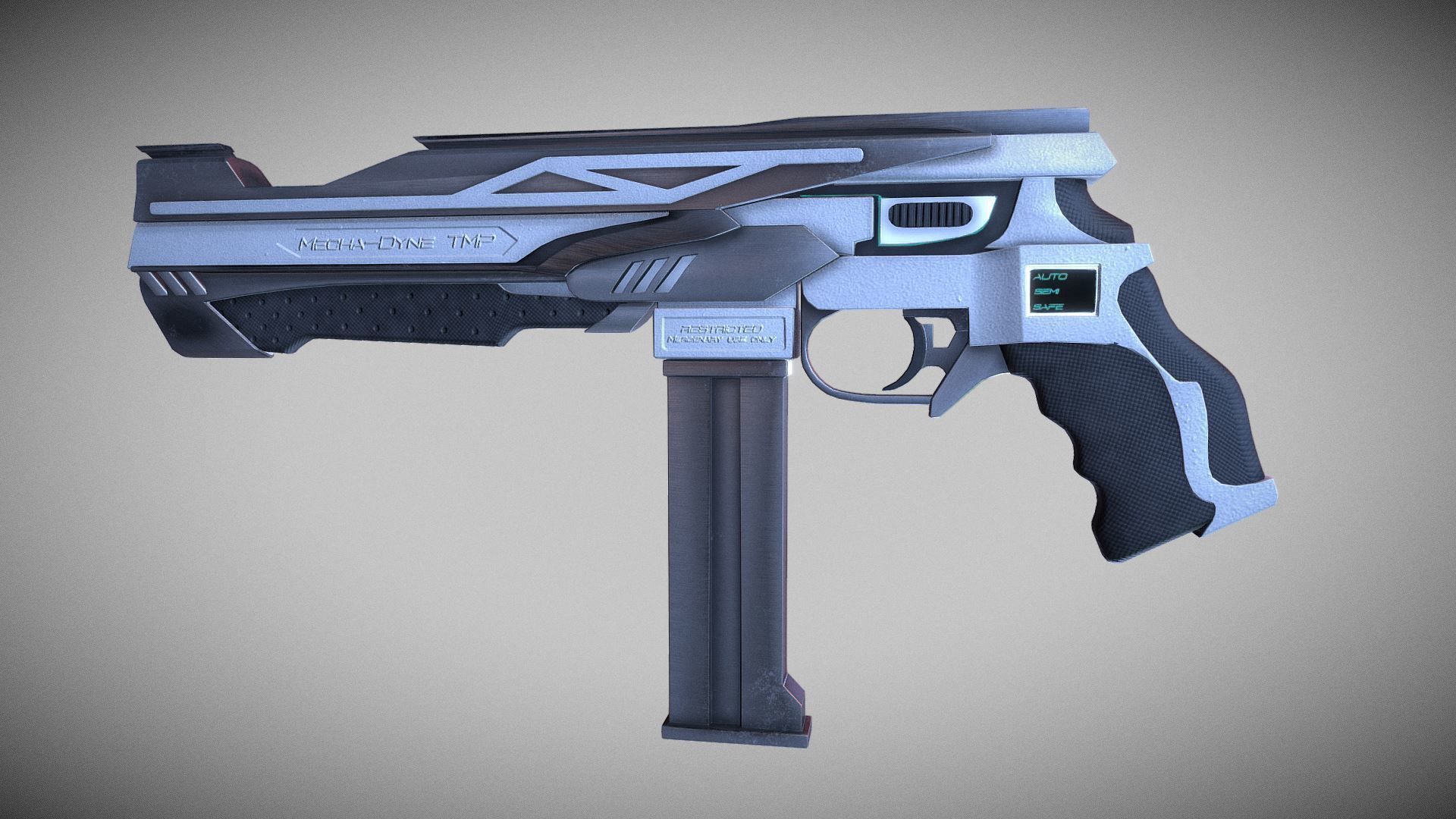 Cyberpunk Tactical Machine Pistol Low-poly 3D model_15