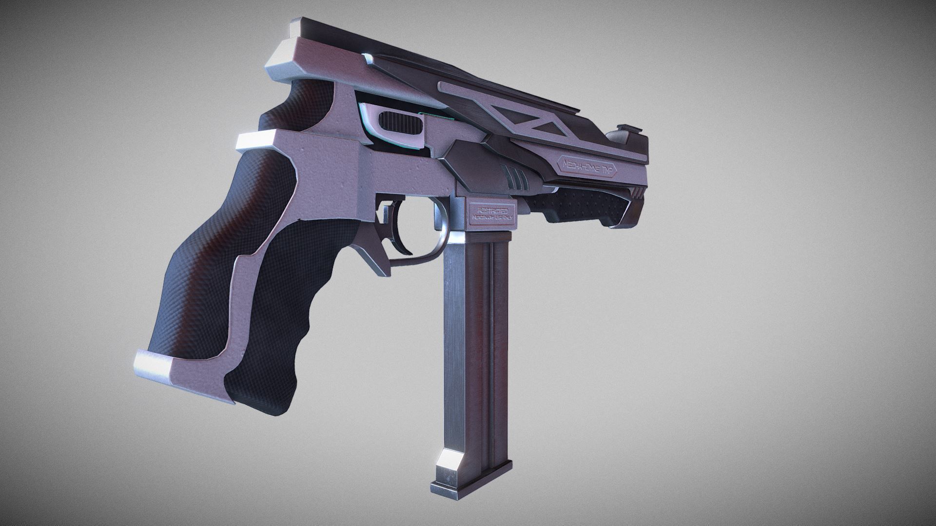 Cyberpunk Tactical Machine Pistol Low-poly 3D model_10