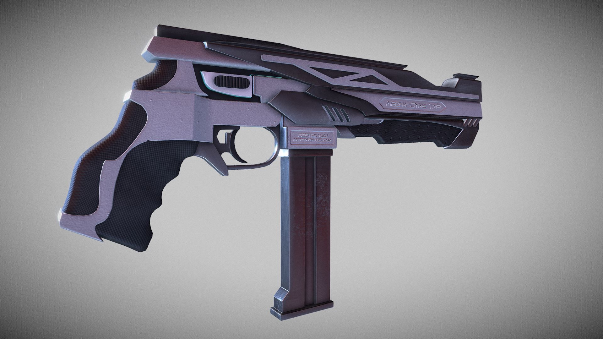 Cyberpunk Tactical Machine Pistol Low-poly 3D model_9