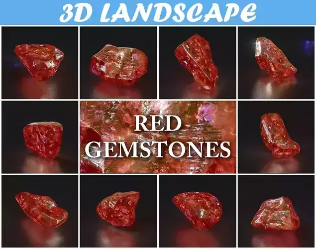 Low poly Red Gemstone Pack 200115 Low-poly 3D model