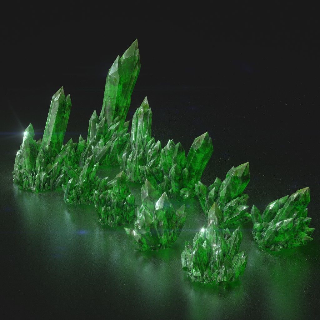 Low poly Green Crystal Gemstone Pack  200110 Low-poly 3D model_2