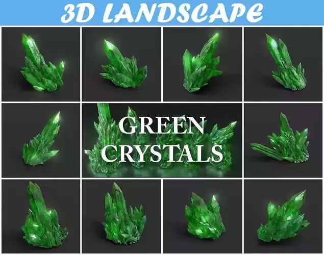 Low poly Green Crystal Gemstone Pack  200110 Low-poly 3D model