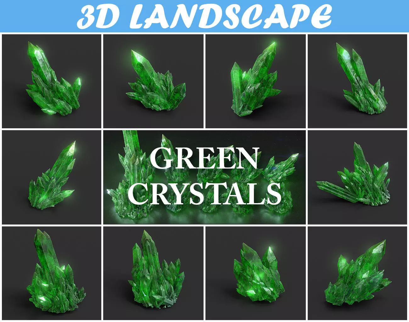 Low poly Green Crystal Gemstone Pack  200110 Low-poly 3D model_0