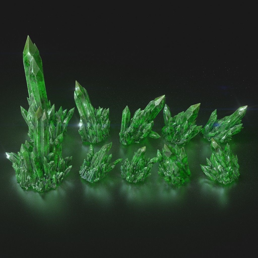 Low poly Green Crystal Gemstone Pack  200110 Low-poly 3D model_3