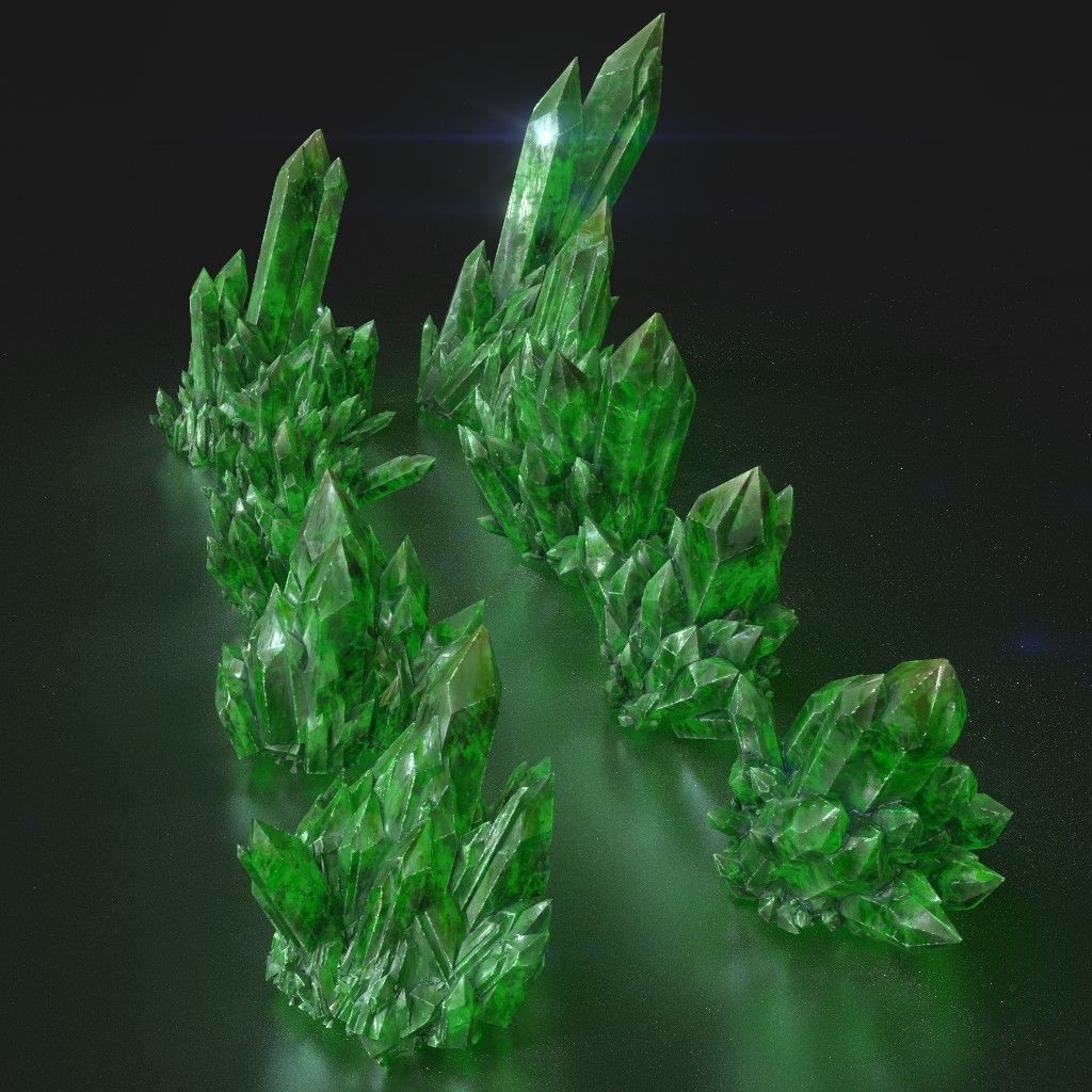 Low poly Green Crystal Gemstone Pack  200110 Low-poly 3D model_4