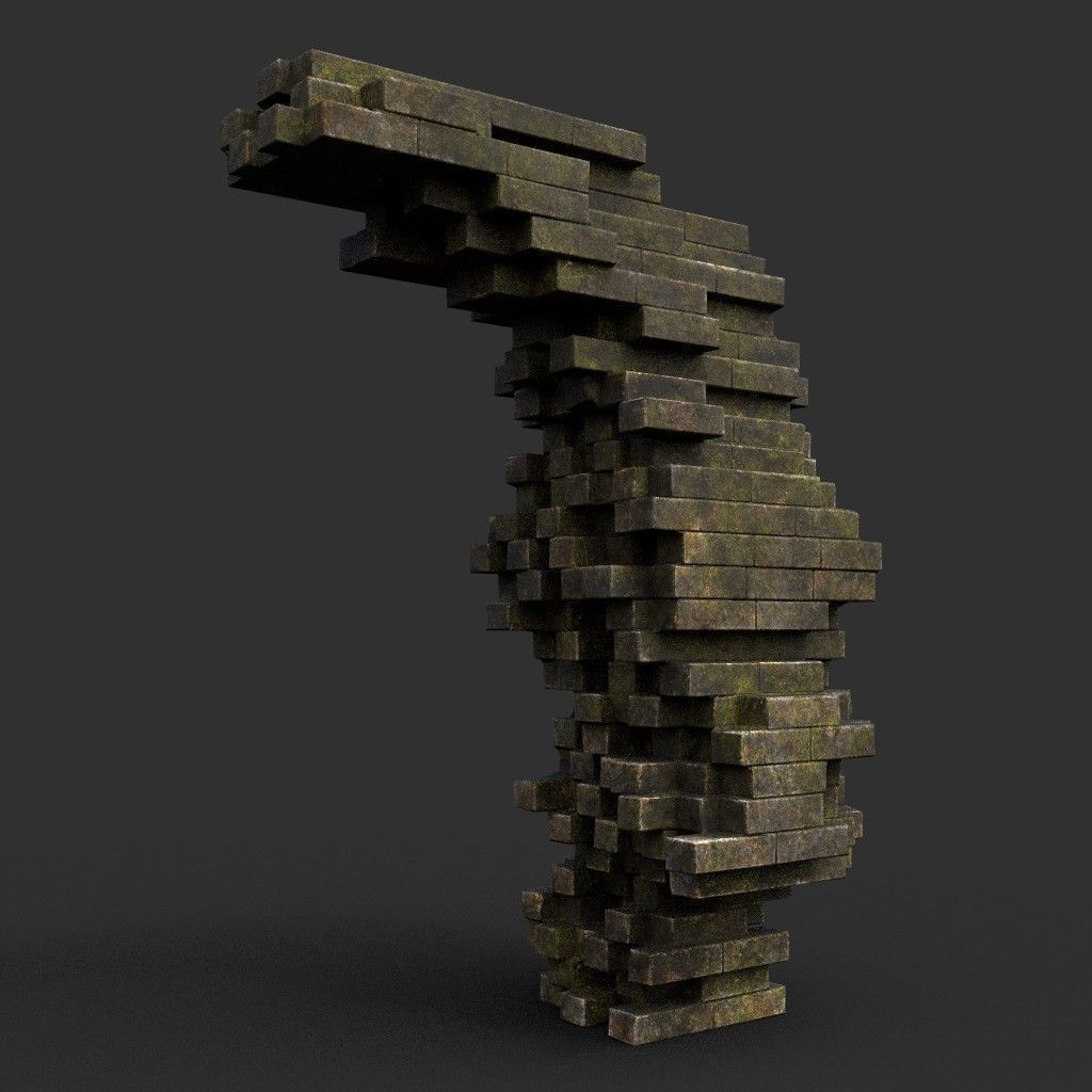 Low poly Dry Mossy Ruin Construction Pack 200210 Low-poly 3D model_55