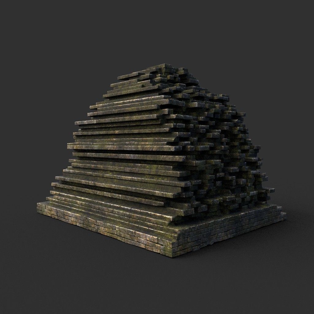 Low poly Dry Mossy Ruin Construction Pack 200210 Low-poly 3D model_59
