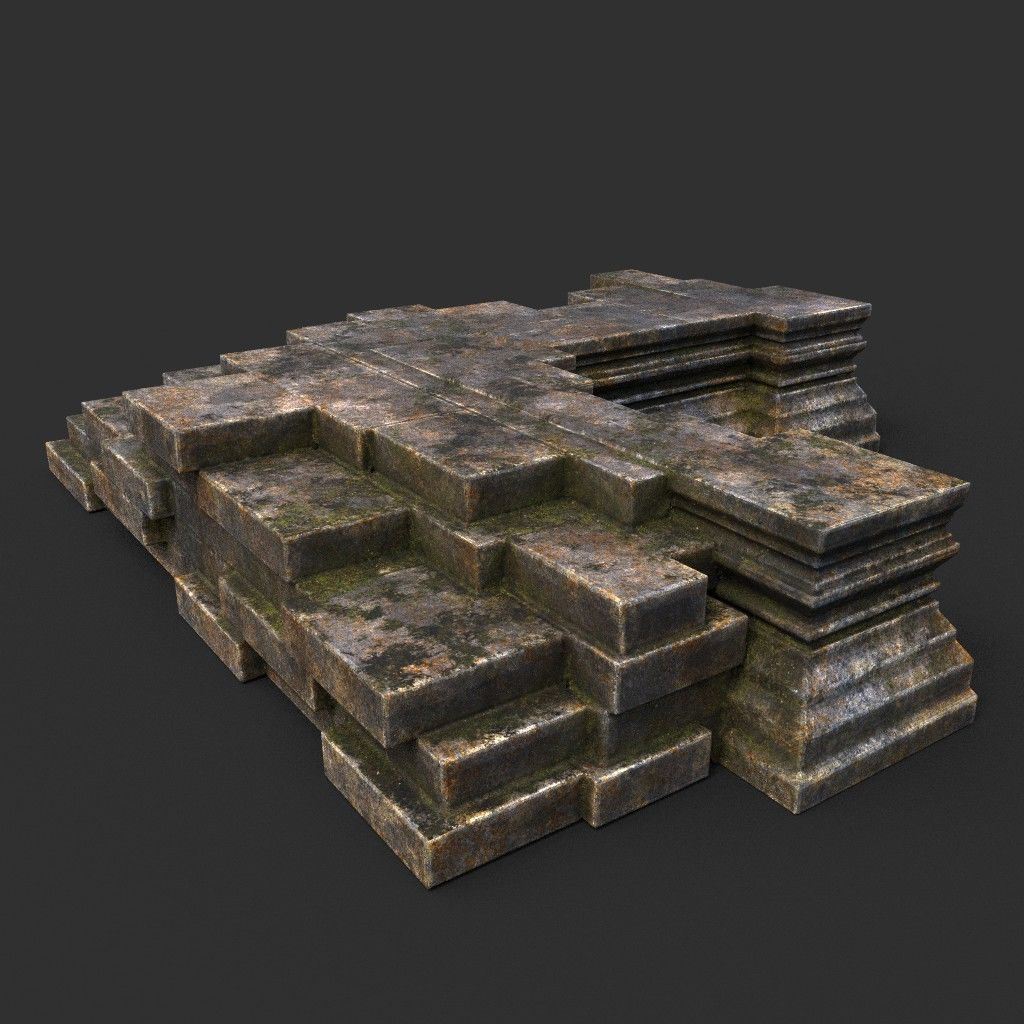 Low poly Dry Mossy Ruin Construction Pack 200210 Low-poly 3D model_4