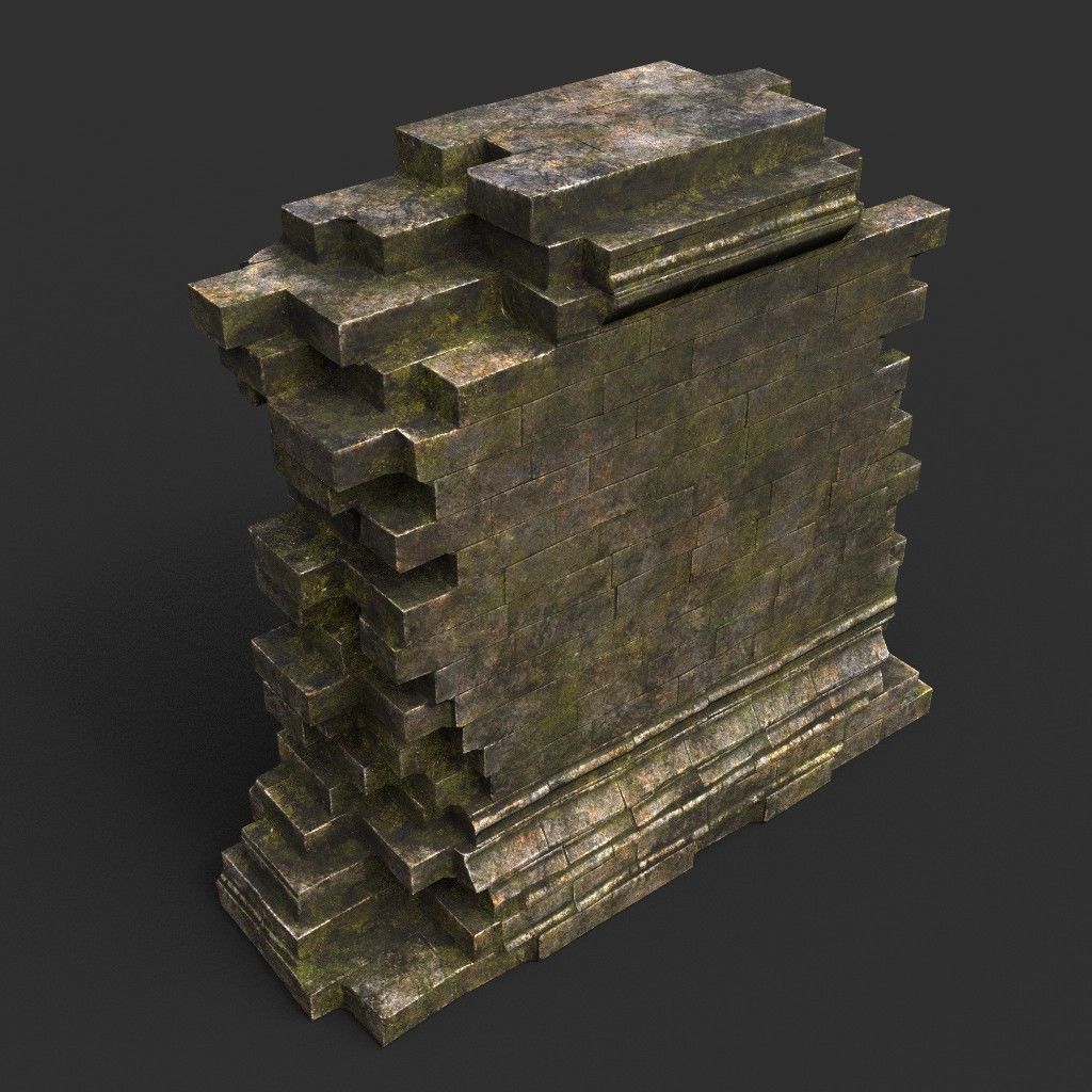 Low poly Dry Mossy Ruin Construction Pack 200210 Low-poly 3D model_16