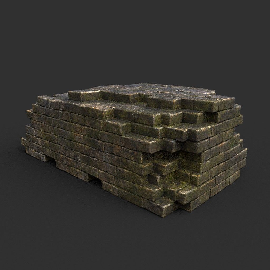 Low poly Dry Mossy Ruin Construction Pack 200210 Low-poly 3D model_34