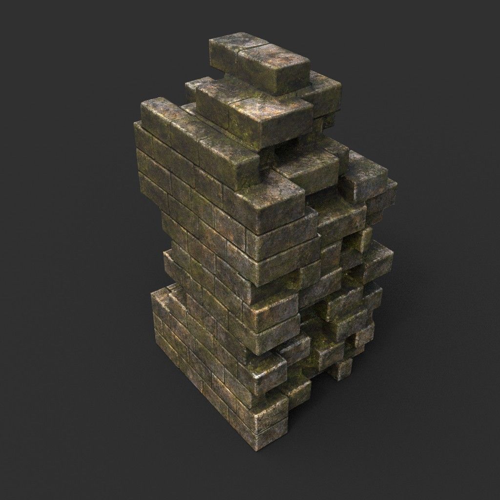 Low poly Dry Mossy Ruin Construction Pack 200210 Low-poly 3D model_40