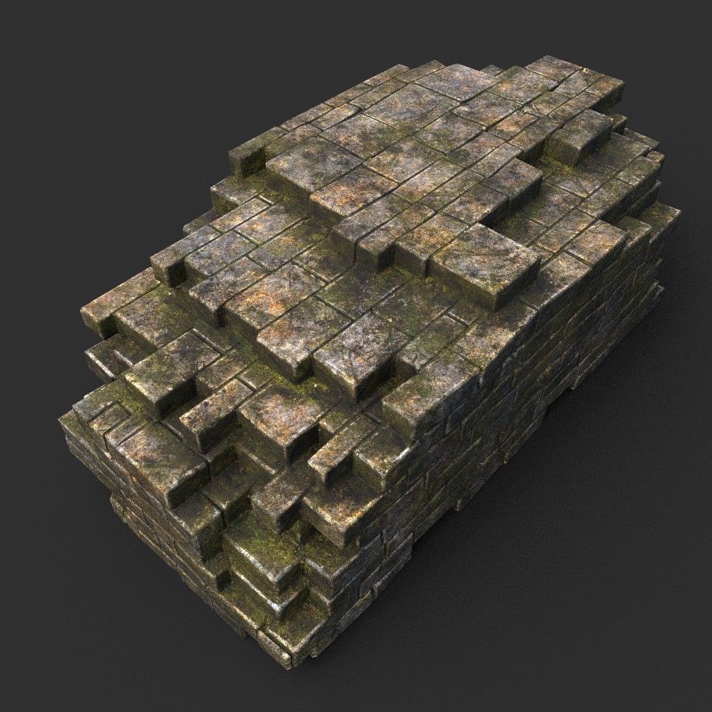 Low poly Dry Mossy Ruin Construction Pack 200210 Low-poly 3D model_36