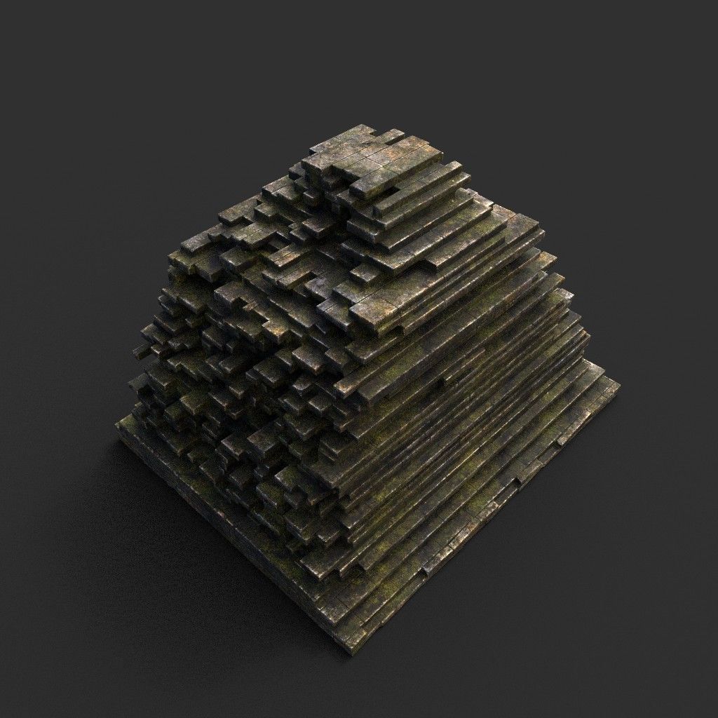 Low poly Dry Mossy Ruin Construction Pack 200210 Low-poly 3D model_60