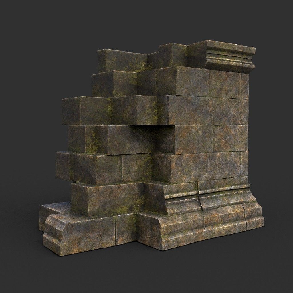 Low poly Dry Mossy Ruin Construction Pack 200210 Low-poly 3D model_6