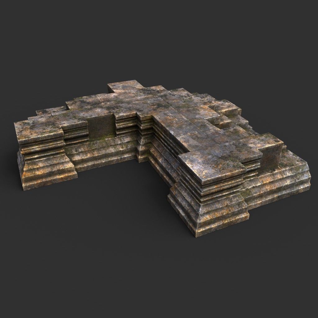 Low poly Dry Mossy Ruin Construction Pack 200210 Low-poly 3D model_2