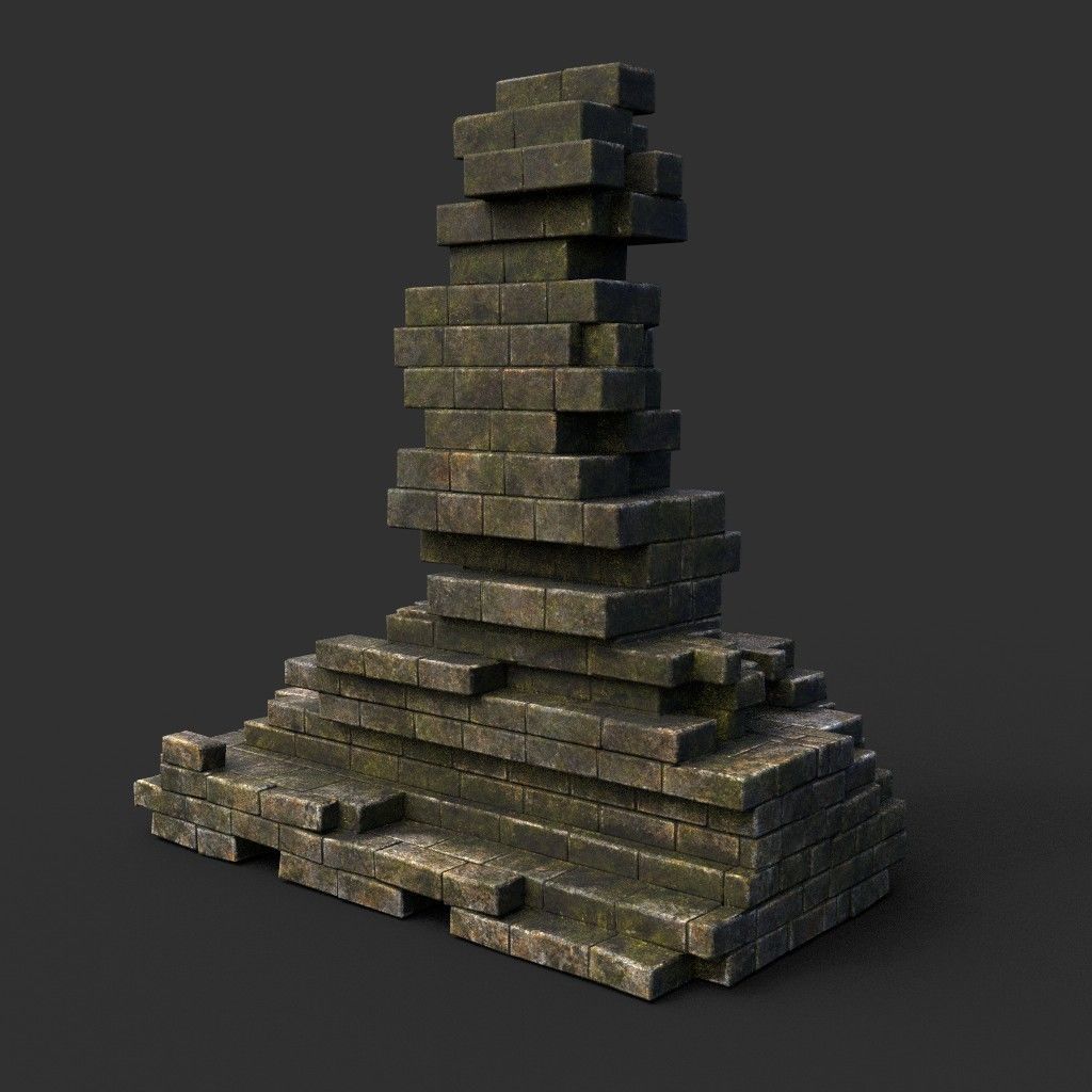 Low poly Dry Mossy Ruin Construction Pack 200210 Low-poly 3D model_43