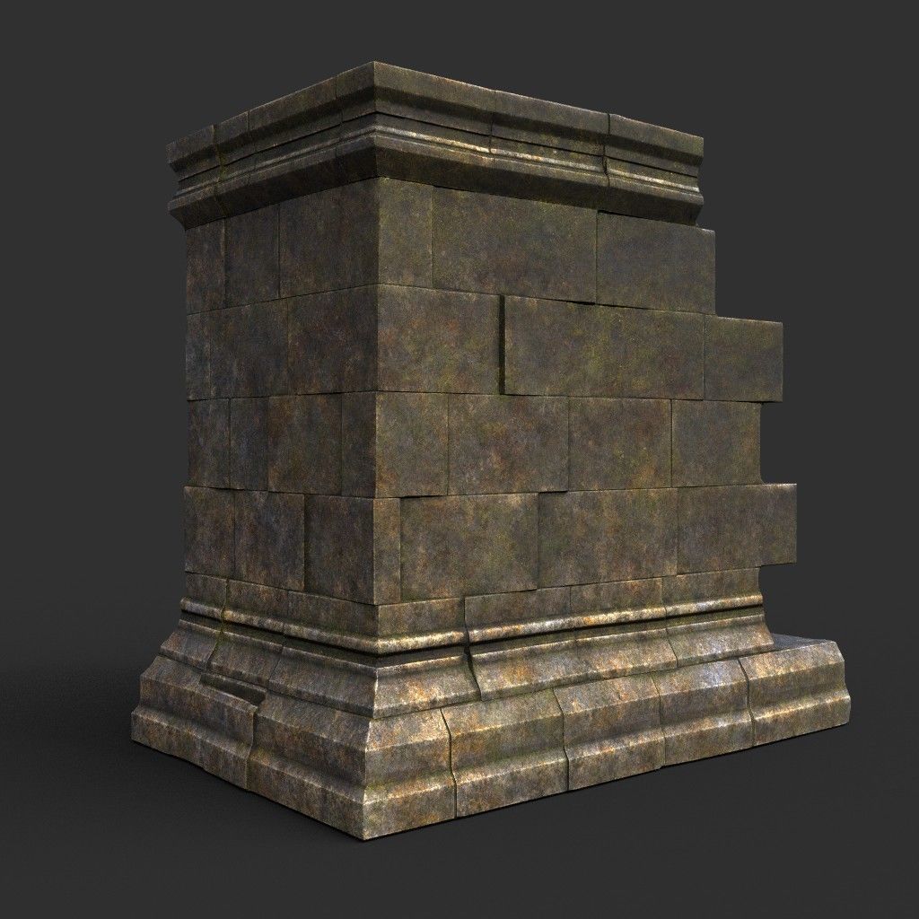 Low poly Dry Mossy Ruin Construction Pack 200210 Low-poly 3D model_7