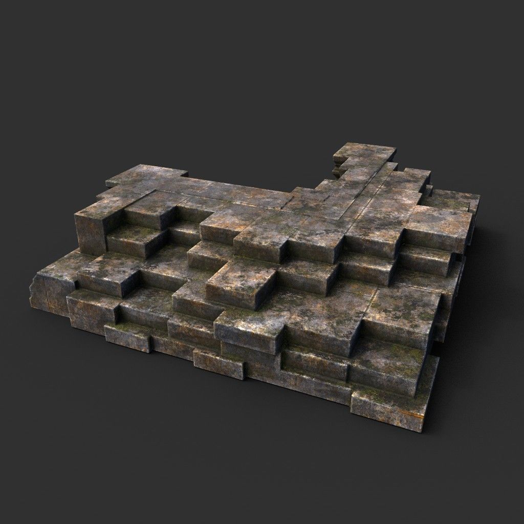 Low poly Dry Mossy Ruin Construction Pack 200210 Low-poly 3D model_3