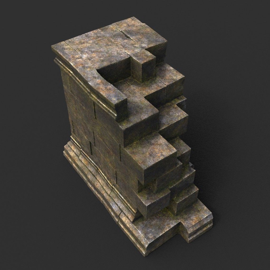 Low poly Dry Mossy Ruin Construction Pack 200210 Low-poly 3D model_8