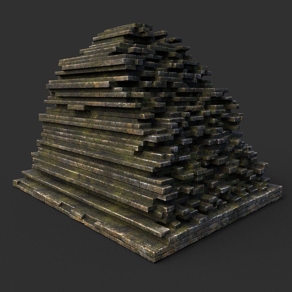 Low poly Dry Mossy Ruin Construction Pack 200210 Low-poly 3D model_58