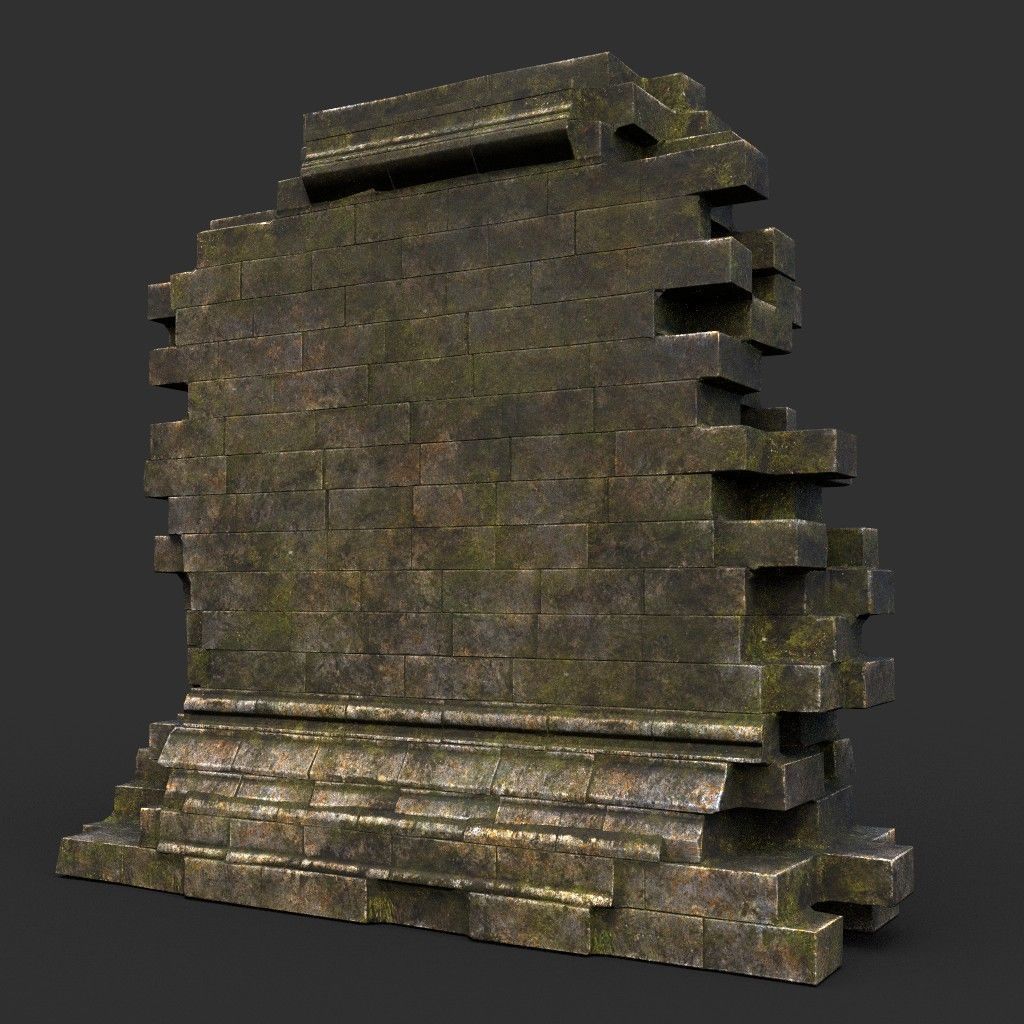 Low poly Dry Mossy Ruin Construction Pack 200210 Low-poly 3D model_14