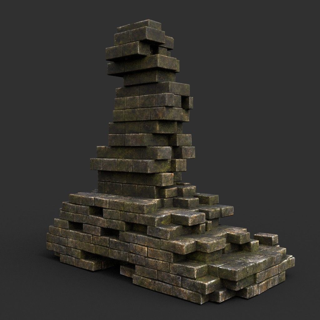 Low poly Dry Mossy Ruin Construction Pack 200210 Low-poly 3D model_42