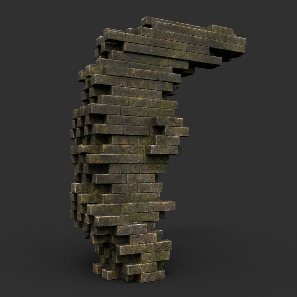 Low poly Dry Mossy Ruin Construction Pack 200210 Low-poly 3D model_54