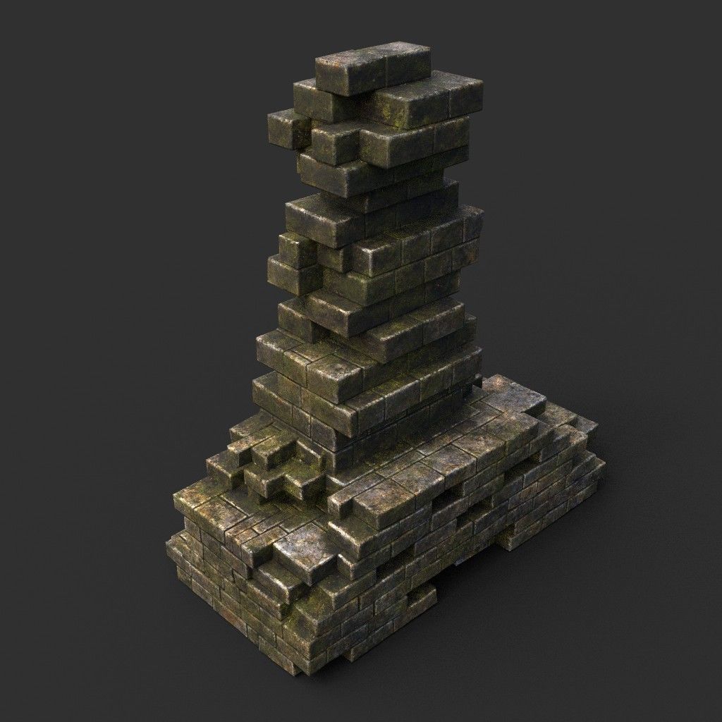 Low poly Dry Mossy Ruin Construction Pack 200210 Low-poly 3D model_44