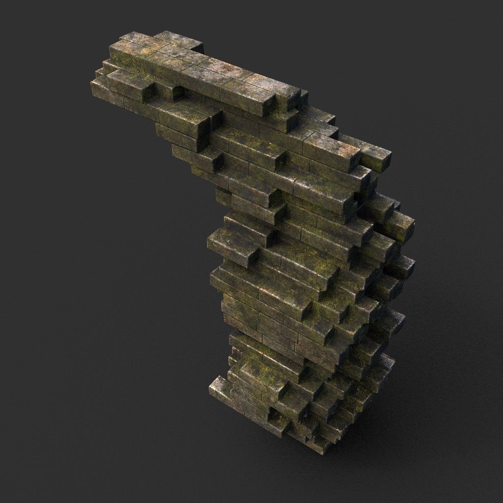 Low poly Dry Mossy Ruin Construction Pack 200210 Low-poly 3D model_56