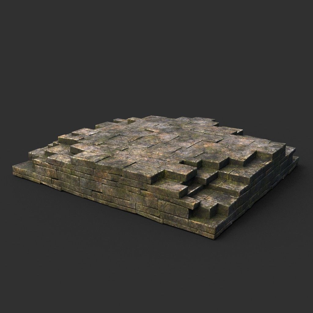 Low poly Dry Mossy Ruin Construction Pack 200210 Low-poly 3D model_47