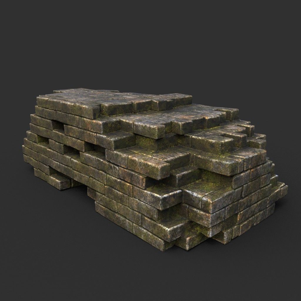 Low poly Dry Mossy Ruin Construction Pack 200210 Low-poly 3D model_35