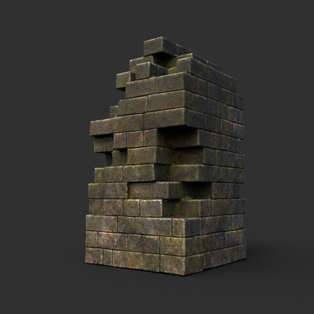 Low poly Dry Mossy Ruin Construction Pack 200210 Low-poly 3D model_39
