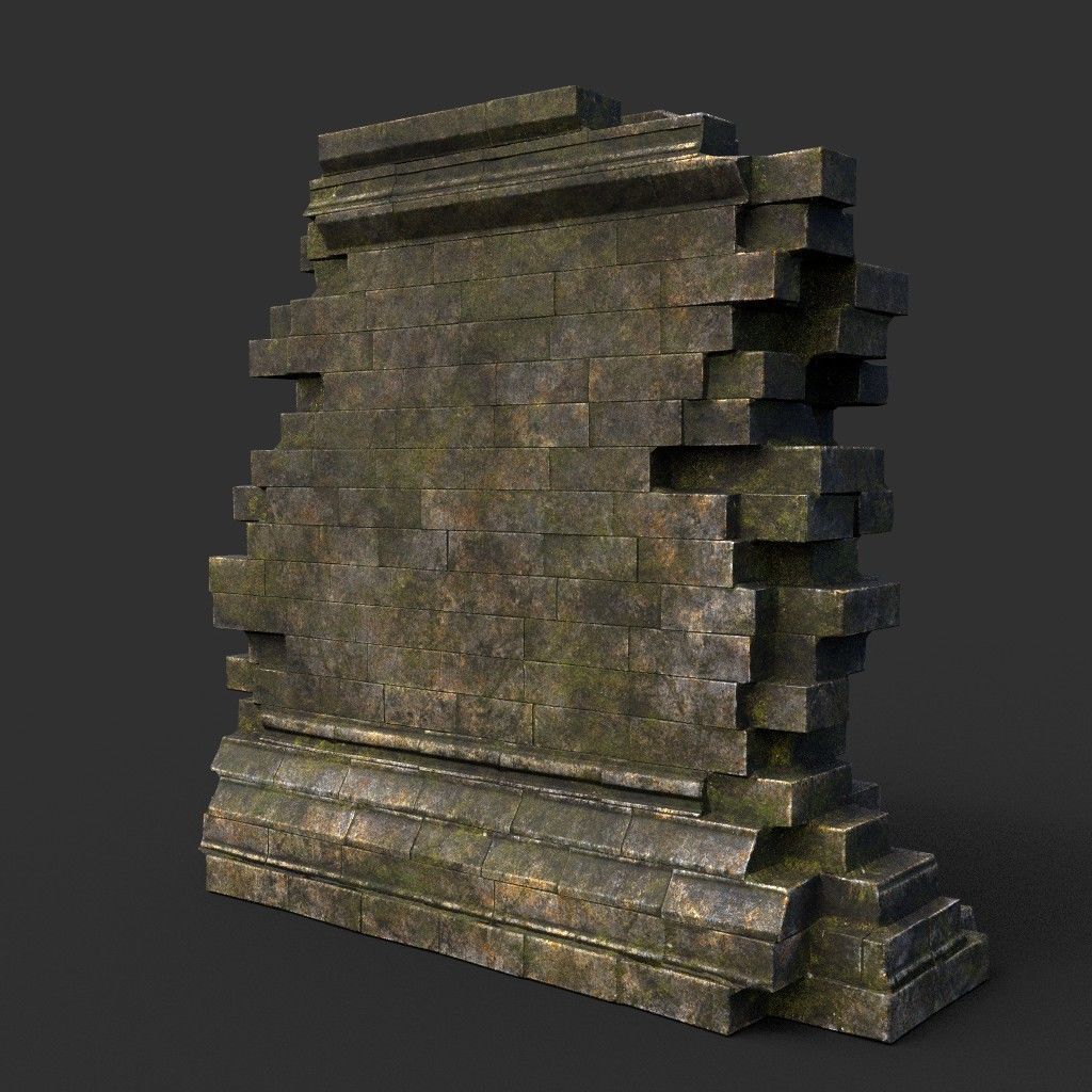 Low poly Dry Mossy Ruin Construction Pack 200210 Low-poly 3D model_15